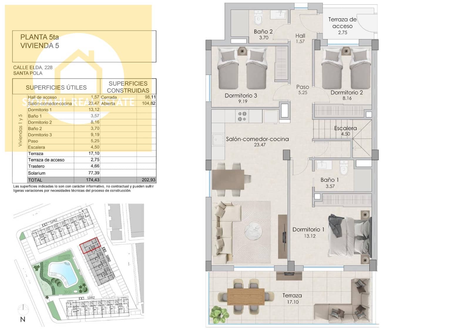 3 makuuhuone Kattohuoneisto myytävänä paikassa Santa Pola mukana uima-altaan 
autotalli - 495 000 € (Ref: 9199701)