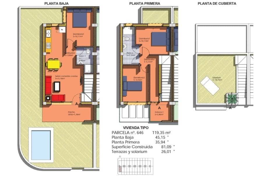 3 soveværelse Rækkehus til salg i Los Dolses med swimmingpool - € 339.000 (Ref: 8842004)