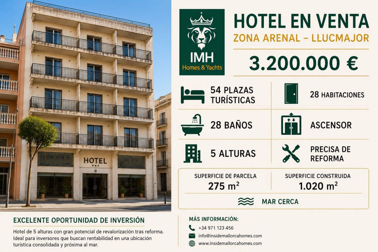 Hotel de 28 habitaciones en Llucmajor en venta - 3.200.000 € (Ref: 10020291)