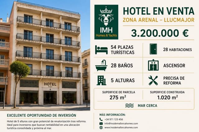 Hotel de 28 habitaciones en Llucmajor en venta - 3.200.000 € (Ref: 10020291)