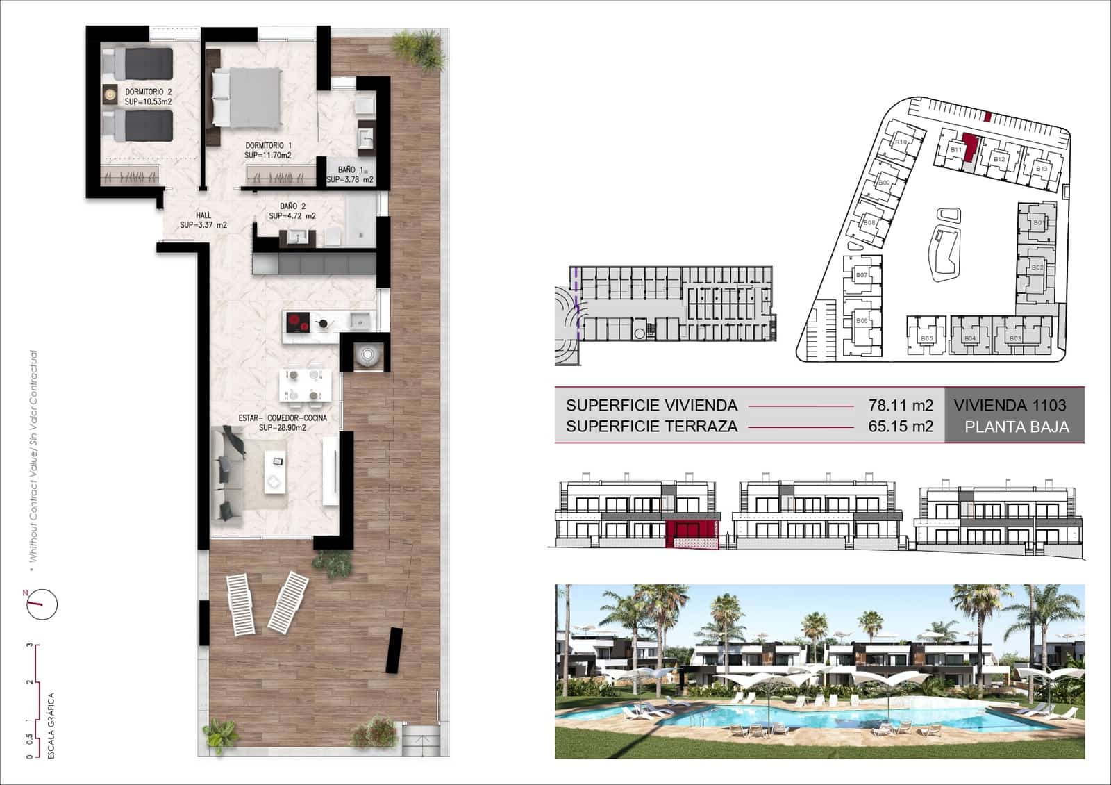 2 bedroom Bungalow for sale in Ciudad Quesada with pool - € 279,000 (Ref: 8964411)