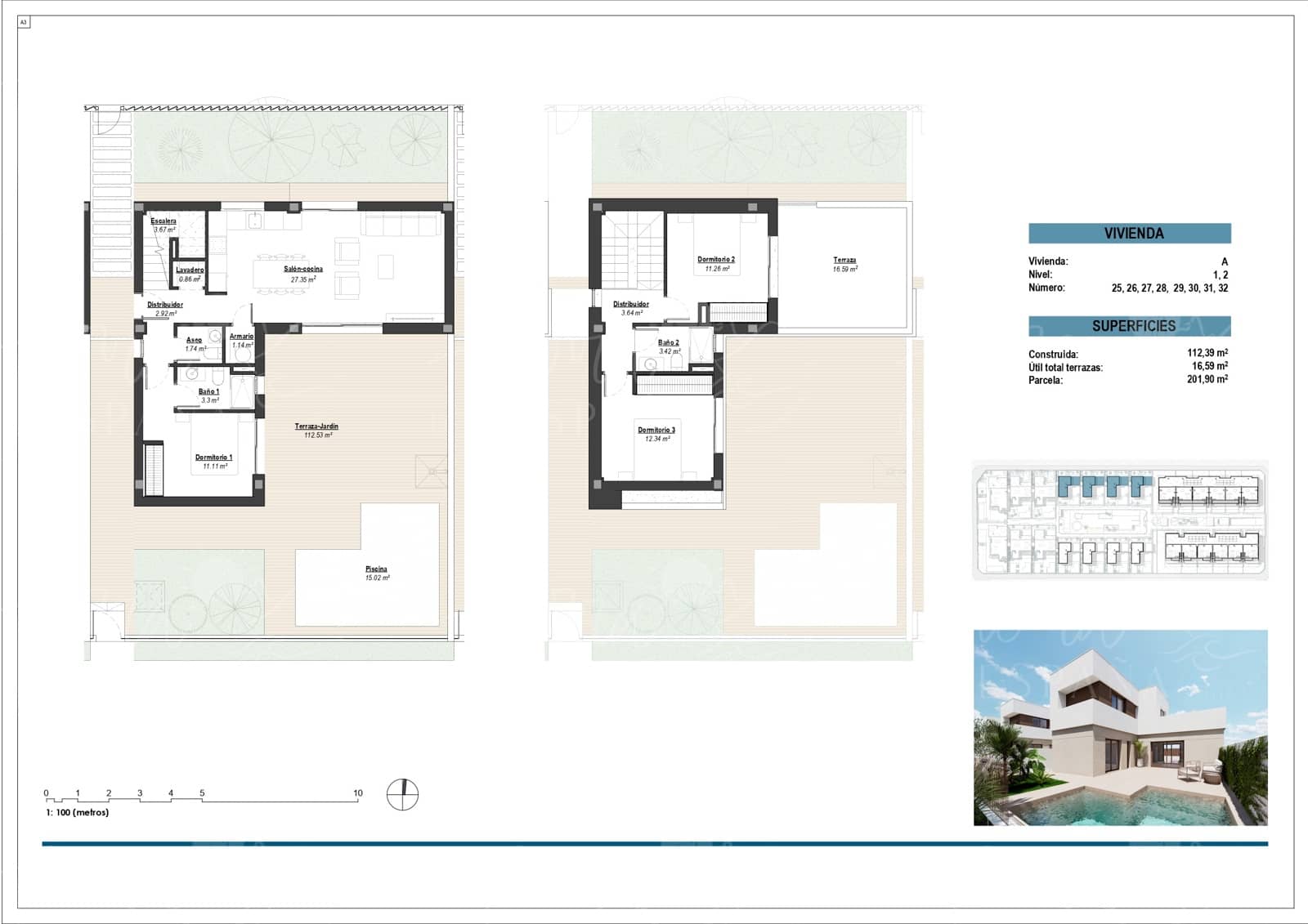 Chalet de 3 habitaciones en Los Alcázares en venta con piscina - 429.000 € (Ref: 9295883)