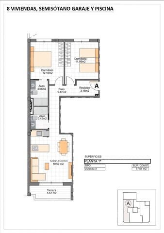 2 Zimmer Wohnung zu verkaufen in Lo Pagan, San Pedro del Pinatar mit Pool - 277.400 € (Ref: 9836561)