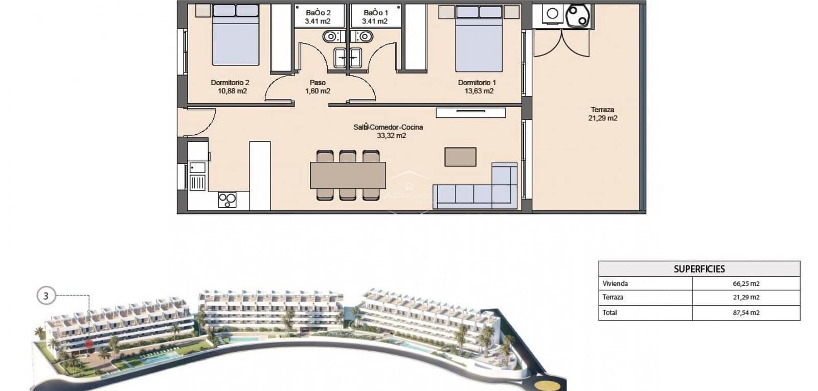 2 bedroom Apartment for sale in Finestrat with pool - € 299,900 (Ref: 9289958)
