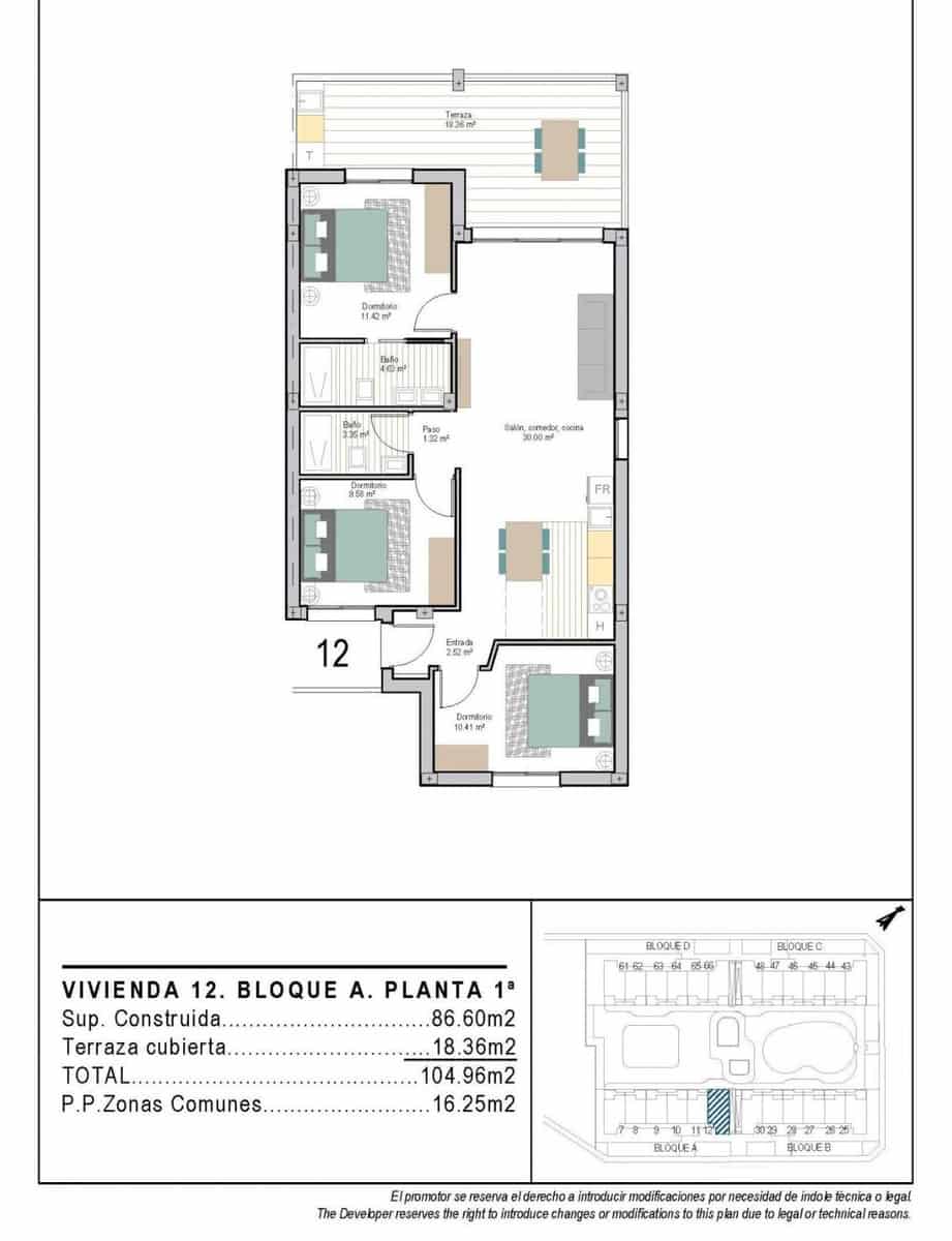 3 soverom Leilighet til salgs i San Cayetano med svømmebasseng garasje - € 246 900 (Ref: 10185113)