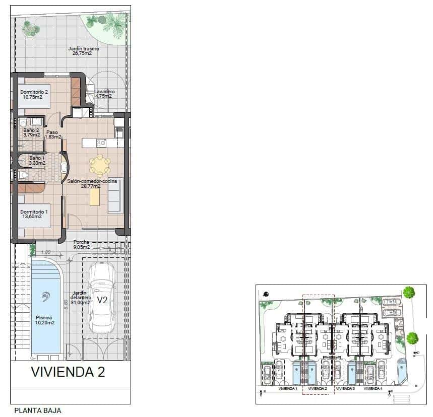 2 soverom Bungalow til salgs i Pilar de la Horadada med svømmebasseng - € 274 900 (Ref: 9929564)
