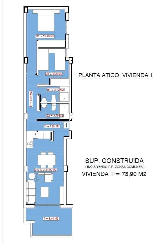 2 soveværelse Penthouse til salg i Torrevieja med swimmingpool - € 258.650 (Ref: 9929568)