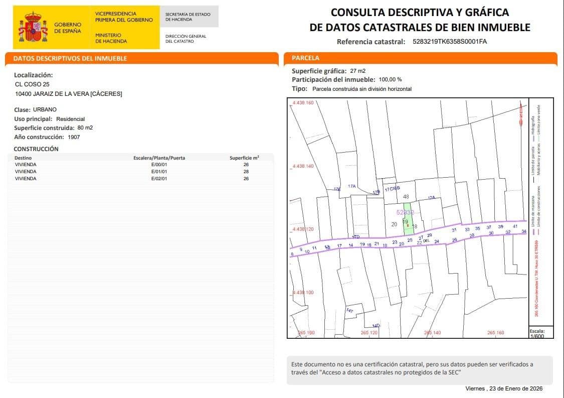 Casa de 2 habitaciones en Jaraíz de la Vera en venta - 35.000 € (Ref: 9533800)