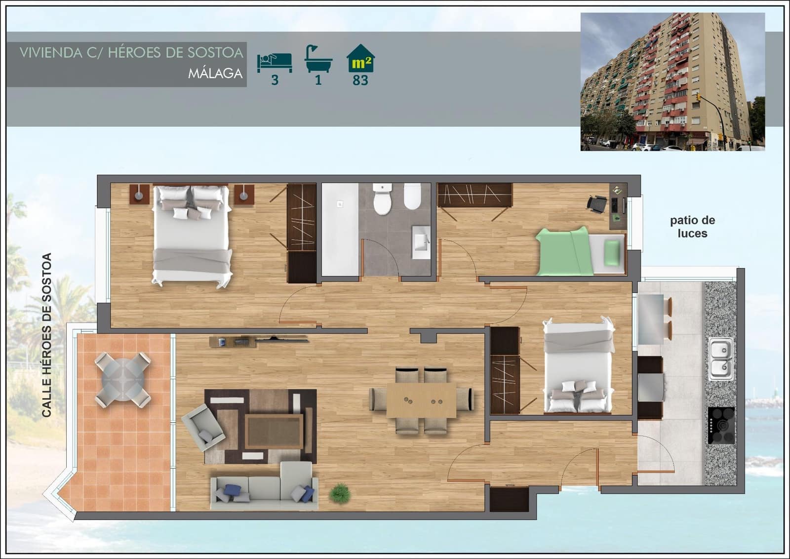 3 sypialnia Mieszkanie na sprzedaż w Miasto Malaga - 370 000 € (Ref: 9924759)