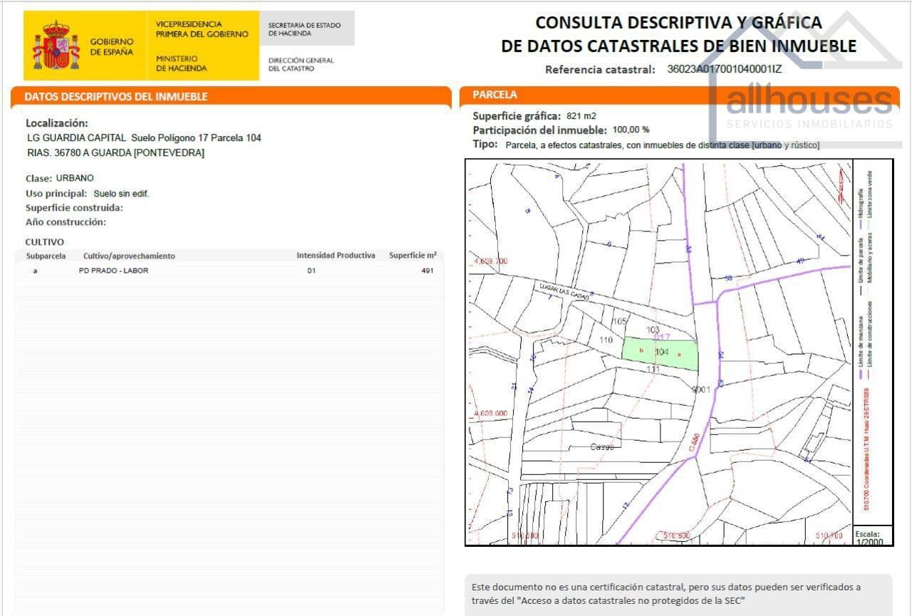 Undeveloped Land for sale in A Guarda - € 82,000 (Ref: 9417332)
