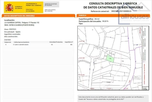 Undeveloped Land for sale in A Guarda - € 82,000 (Ref: 9417332)