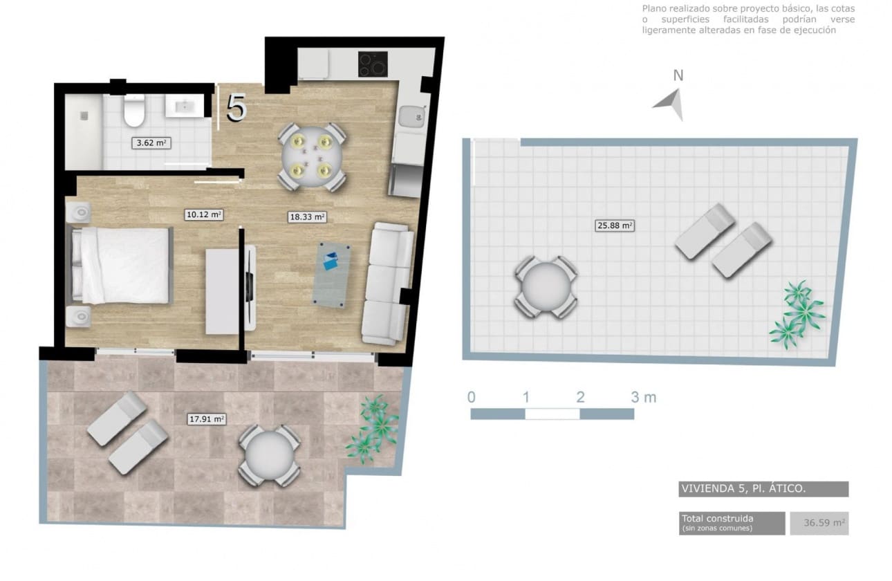 1 chambre Penthouse à vendre à Torrevieja avec piscine - 229 000 € (Ref: 10023580)