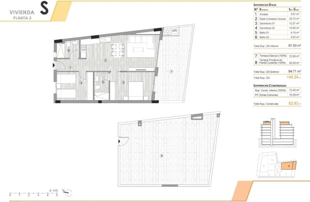 2 sovrum Takvåning till salu i Centro, Torrevieja med pool - 359 000 € (Ref: 9902144)