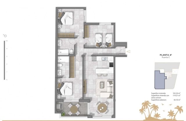 3 chambre Penthouse à vendre à Zona Pueblo, Guardamar del Segura avec piscine - 549 500 € (Ref: 9961222)