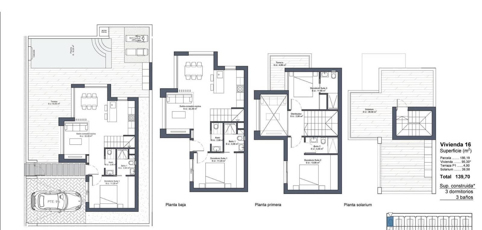 3 Zimmer Villa zu verkaufen in Ciudad Quesada mit Pool - 435.000 € (Ref: 9383590)