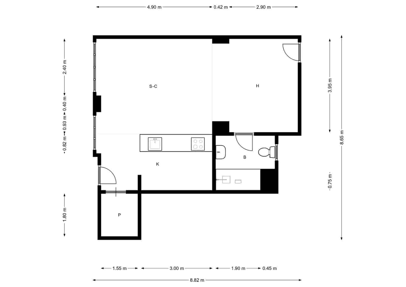 1 Zimmer Wohnung zu vermieten in Barcelona Stadt - 1.055 € (Ref: 9474255)