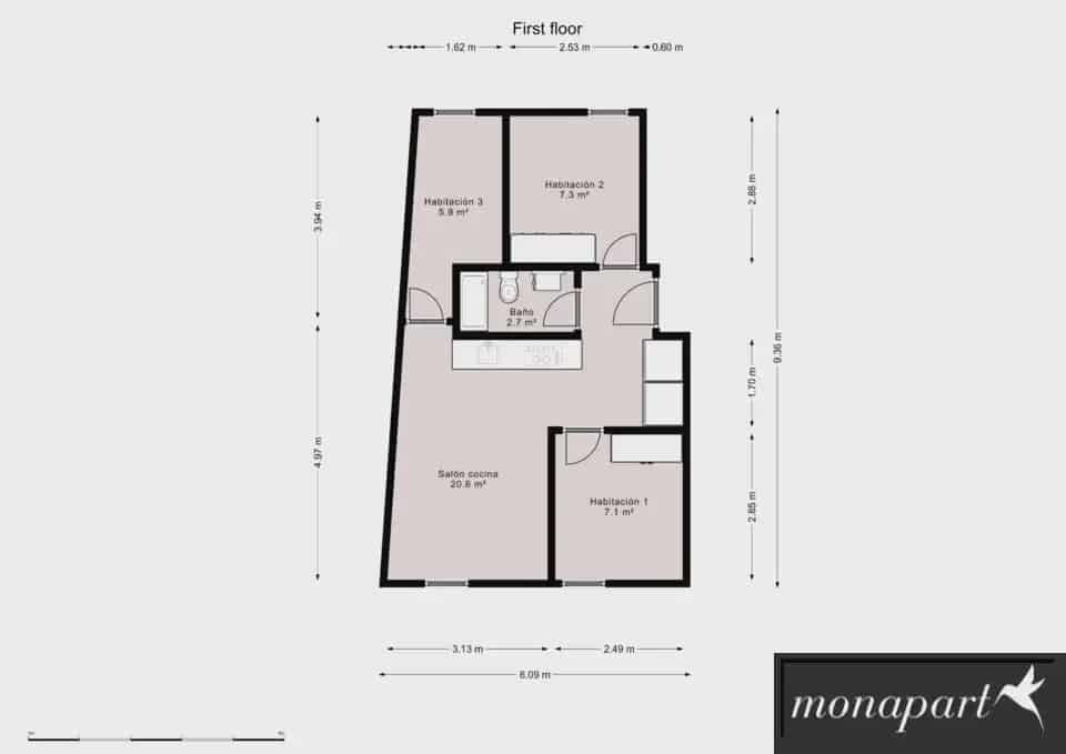 2 slaapkamer Flat te huur in Madrid stad - € 1.500 (Ref: 9827531)