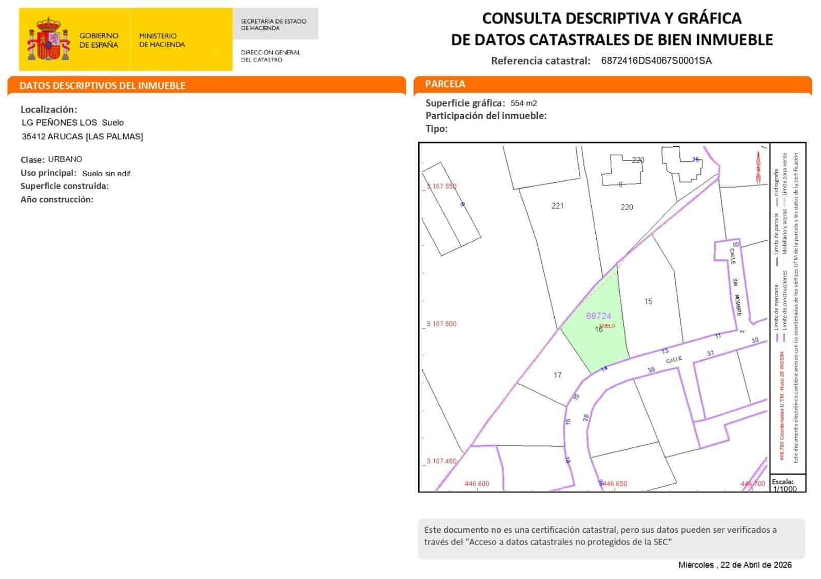 Byggetomt til salgs i Arucas - € 128 000 (Ref: 9794665)