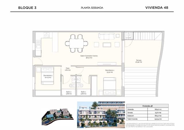 2 makuuhuone Huoneisto myytävänä paikassa Finestrat Pueblo, Finestrat - 389 900 € (Ref: 9816706)