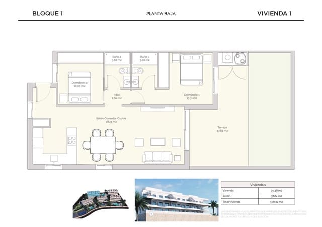 2 makuuhuone Huoneisto myytävänä paikassa Finestrat Pueblo, Finestrat - 389 900 € (Ref: 9816706)