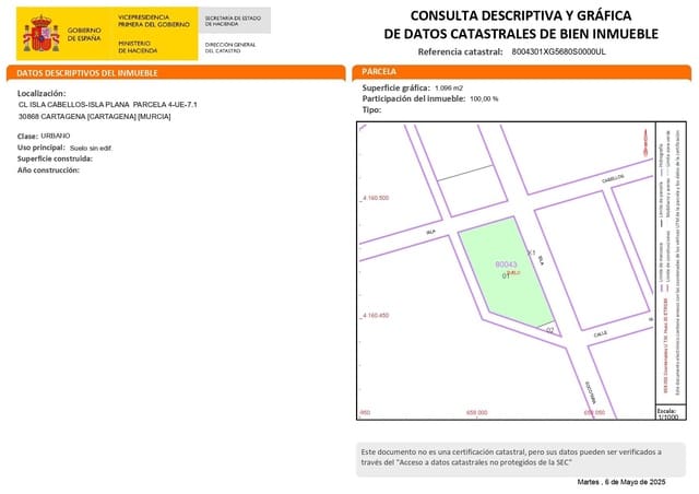 Byggetomt til salgs i Los Puertos, Cartagena - € 400 000 (Ref: 9571134)