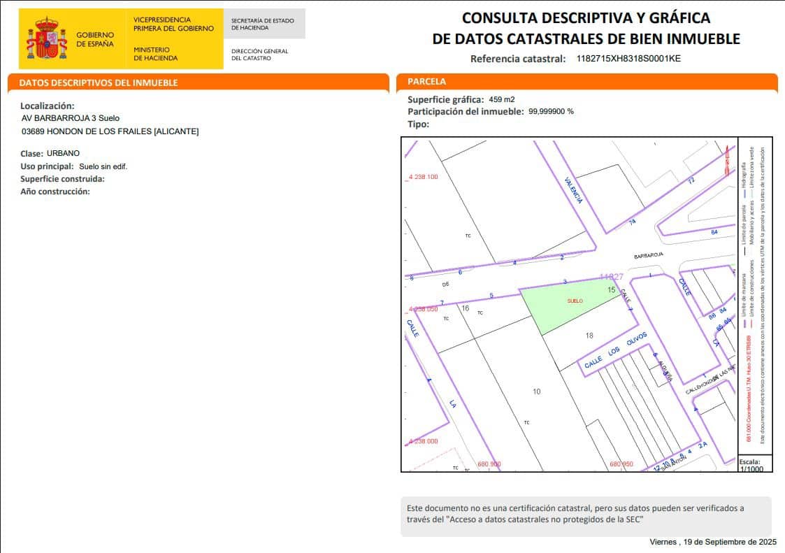 Building Plot for sale in Hondon de los Frailes - € 120,000 (Ref: 9271852)