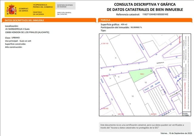 Building Plot for sale in Hondón de los Frailes - € 120,000 (Ref: 9271852)