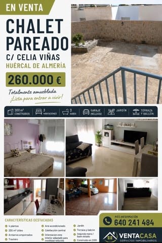 3 slaapkamer Halfvrijstaande villa te koop in Huércal de Almería met garage - € 260.000 (Ref: 10034101)
