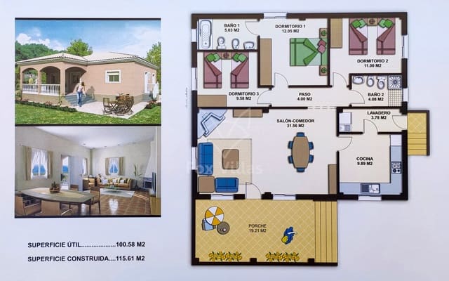 3 bedroom Villa for sale in Pinoso with pool - € 297,000 (Ref: 9076943)