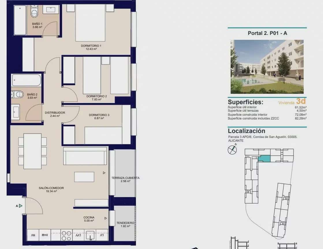 3 soveværelse Lejlighed til salg i Alicante by med swimmingpool garage - € 301.900 (Ref: 10135629)
