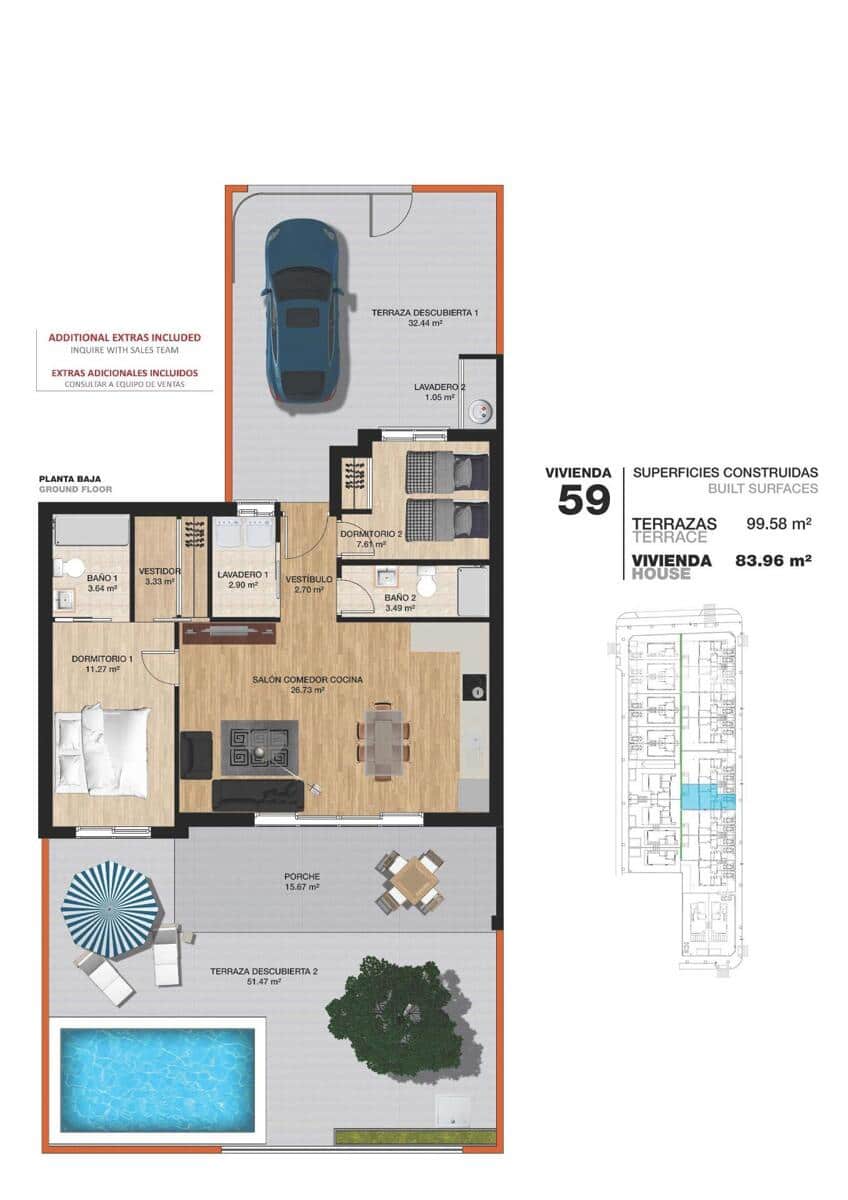 2 Zimmer Bungalow zu verkaufen in Pilar de la Horadada - 365.000 € (Ref: 9808992)