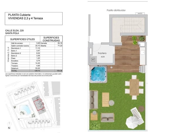 Ático de 2 habitaciones en Playa Tamarit - Playa Lissa, Santa Pola en venta - 420.000 € (Ref: 9813991)