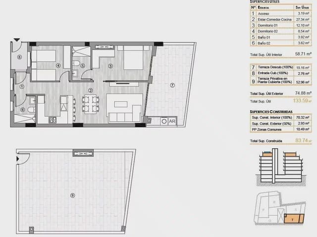 Ático de 2 habitaciones en Las Piscinas Naturales, Torrevieja en venta con garaje - 359.000 € (Ref: 9814002)