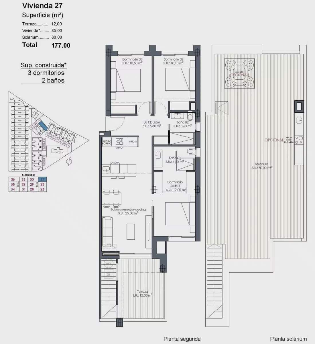 3 slaapkamer Penthouse te koop in Los Alcazares met zwembad garage - € 409.000 (Ref: 9824451)