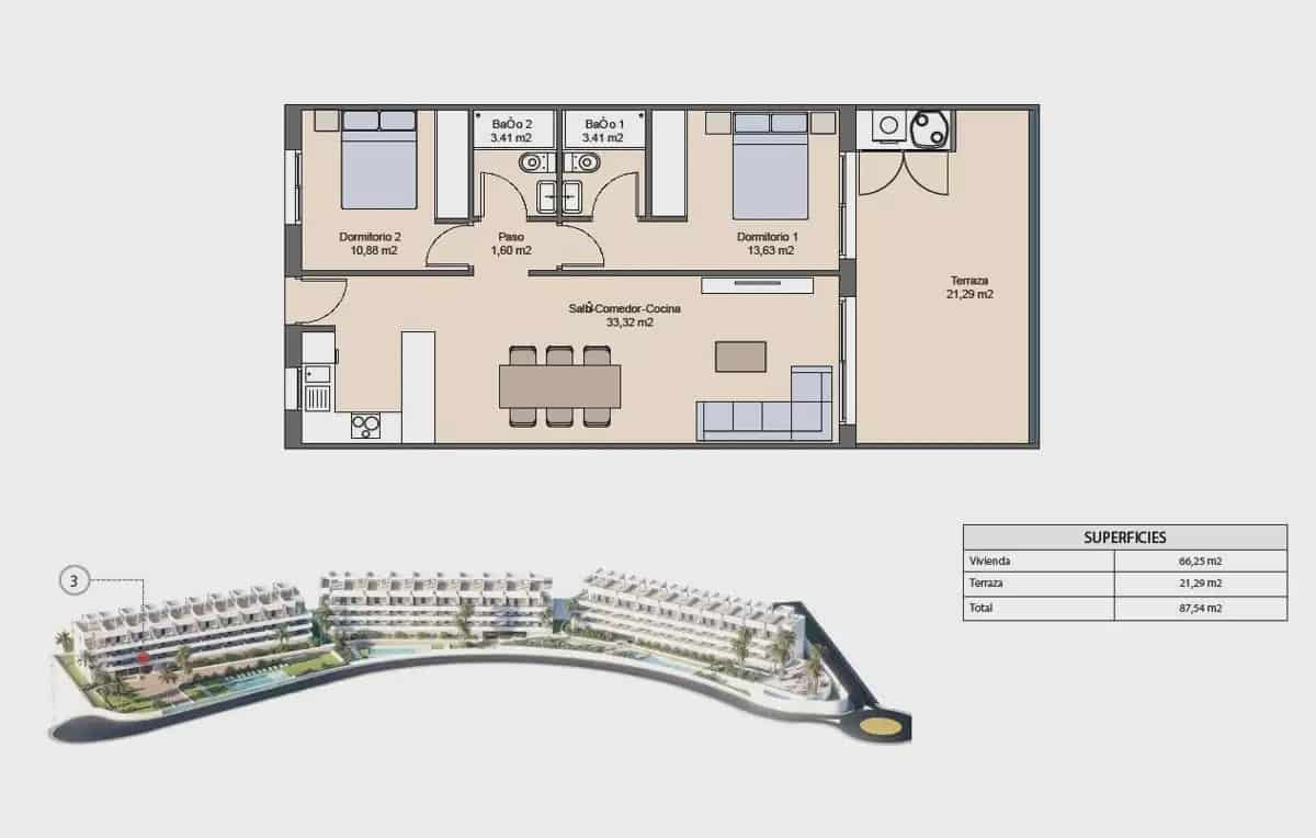 2 bedroom Apartment for sale in Finestrat with pool - € 322,900 (Ref: 9827857)