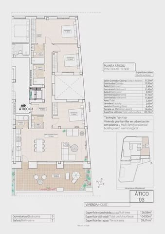 3 Zimmer Penthouse zu verkaufen in Hondón de las Nieves - 305.000 € (Ref: 9827904)
