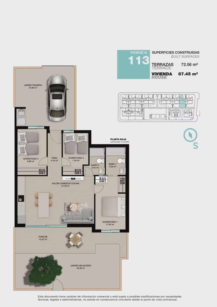 3 sypialnia Bungalow na sprzedaż w Pilar de la Horadada z basenem garażem - 380 000 € (Ref: 9838310)