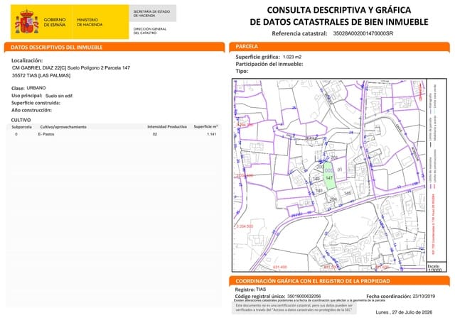 Mark till salu i Tías - 140 000 € (Ref: 10000034)