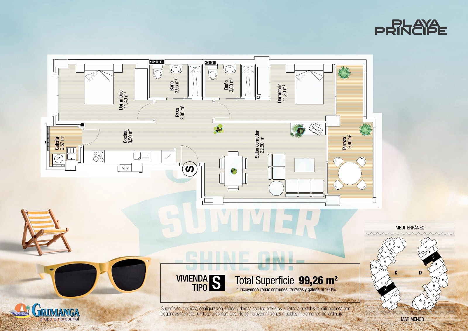 2 bedroom Apartment for sale in La Manga del Mar Menor with pool - € 272,842 (Ref: 9704984)