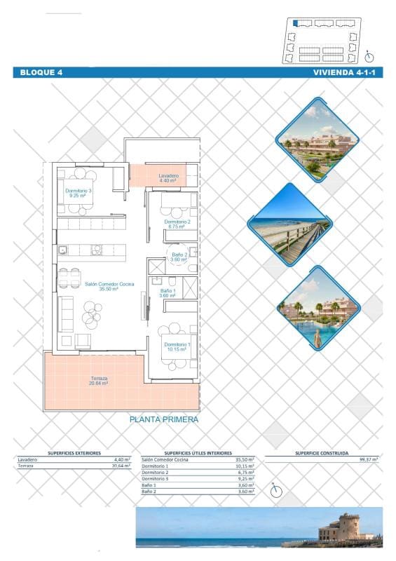 3 sypialnia Apartament na sprzedaż w Pilar de la Horadada z basenem - 309 900 € (Ref: 9546658)
