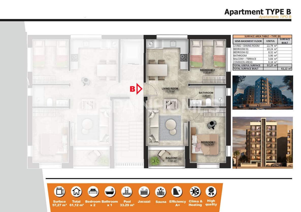 2 slaapkamer Flat te koop in Torrevieja met zwembad - € 275.000 (Ref: 10074902)