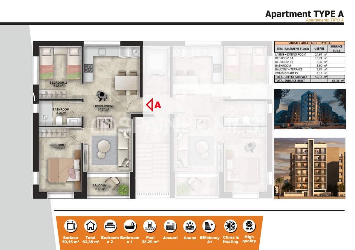 2 slaapkamer Flat te koop in Torrevieja met zwembad - € 275.000 (Ref: 10074902)