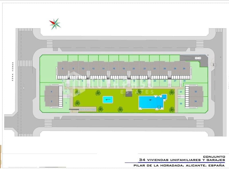 2 quarto Bungalow para venda em Pilar de la Horadada com piscina - 299 900 € (Ref: 9625615)