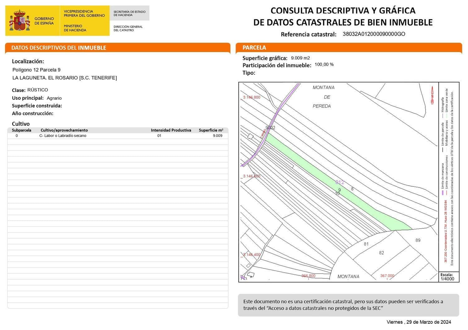 Undeveloped Land for sale in El Rosario - € 95,000 (Ref: 9482384)