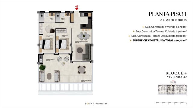 Apartamento de 2 habitaciones en Balcón de Finestrat - Terra Marina, Finestrat en venta con piscina garaje - 355.000 € (Ref: 9559790)