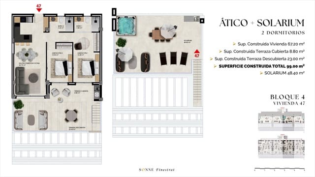 Ático de 2 habitaciones en Balcón de Finestrat - Terra Marina, Finestrat en venta con piscina garaje - 460.000 € (Ref: 9559793)