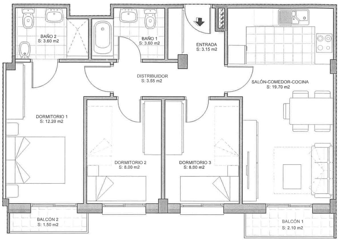 3 Zimmer Wohnung zu verkaufen in Totana mit Garage - 145.000 € (Ref: 9896415)
