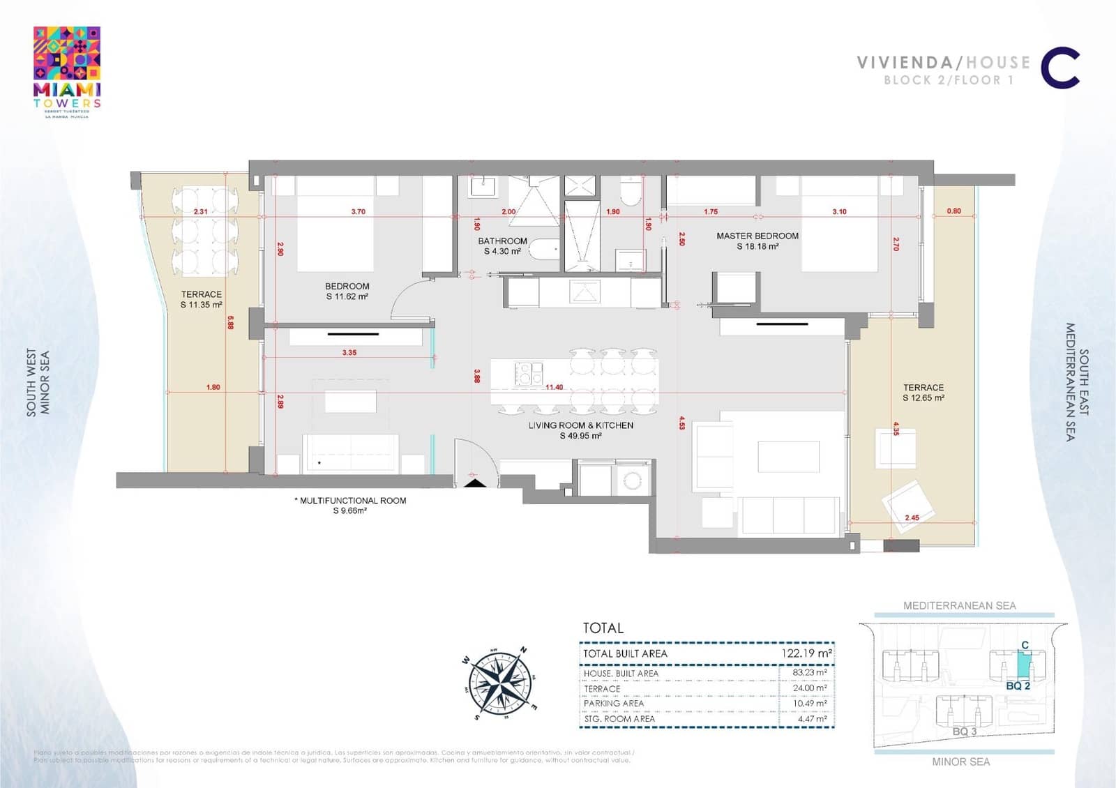 Apartamento de 2 habitaciones en La Manga del Mar Menor en venta - 599.000 € (Ref: 9301278)