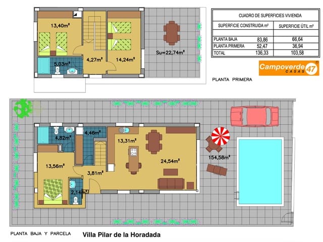 3 makuuhuone Huvila myytävänä paikassa Pilar de la Horadada mukana uima-altaan - 435 900 € (Ref: 9447126)