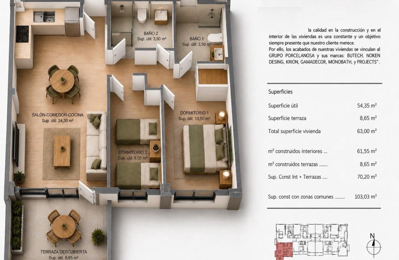2 sypialnia Apartament na sprzedaż w La Villajoyosa / Vila Joiosa z basenem - 360 000 € (Ref: 10100912)